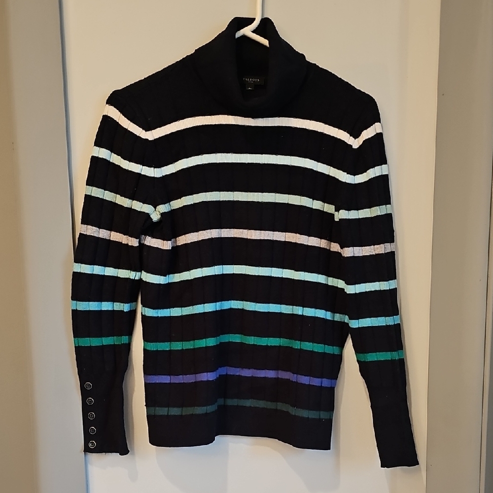 Ladies Talbots Turtleneck Sweater,  Sz SP, Navy Blue Stripe